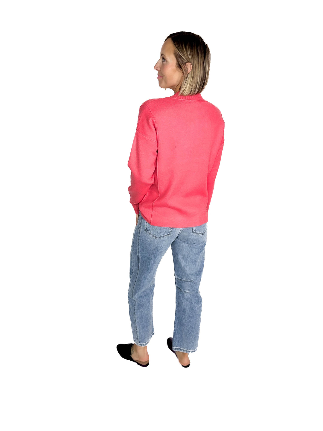 Kyra Mock Neck Long Sleeve Pullover With Side Slits- CORAL