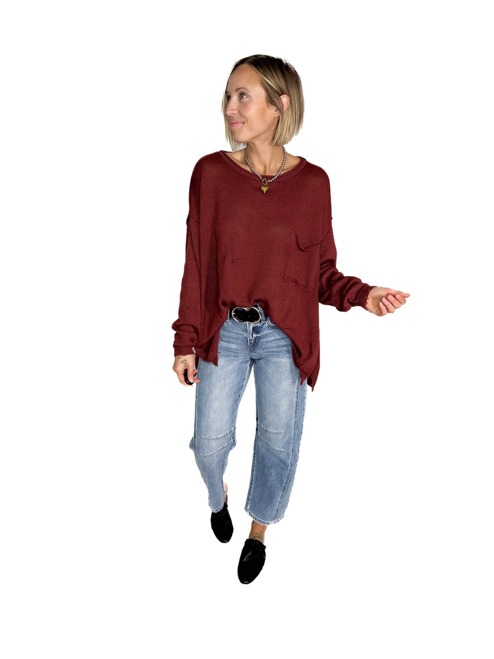 Sona Distressed Tunic SweaterSweater- MAHOGANY