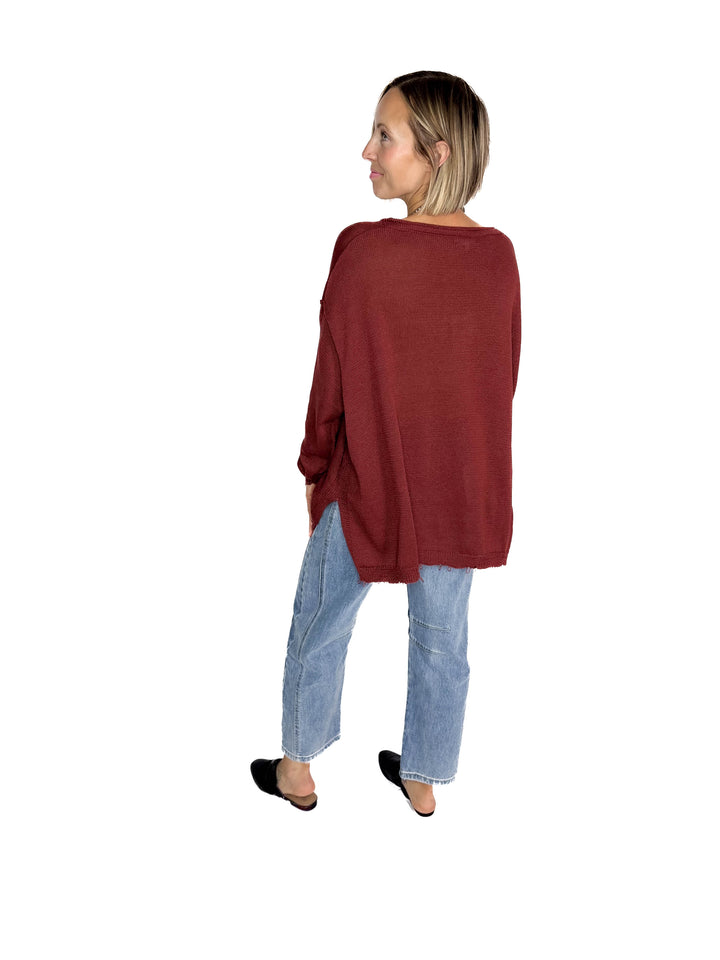Sona Distressed Tunic SweaterSweater- MAHOGANY