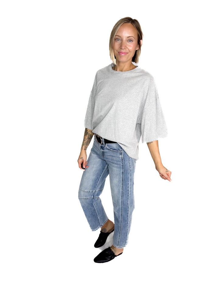 Aemi Cotton Relaxed Fit Tunic Tee- HTHR GREY