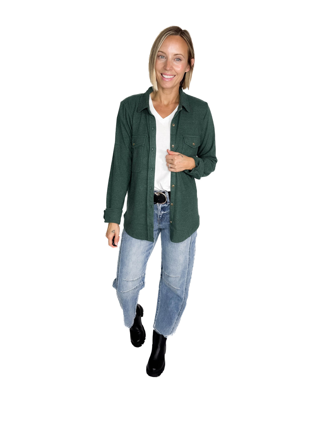 THREAD & SUPPLY Cassian Button Down Shacket- HTHR PINE