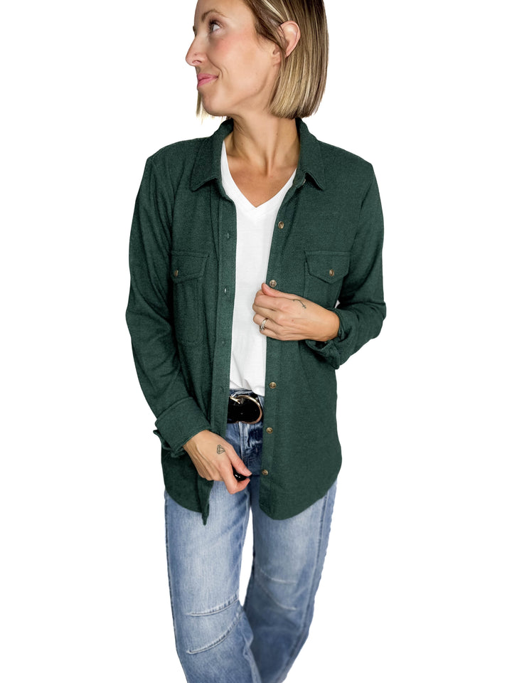 THREAD & SUPPLY Cassian Button Down Shacket- HTHR PINE