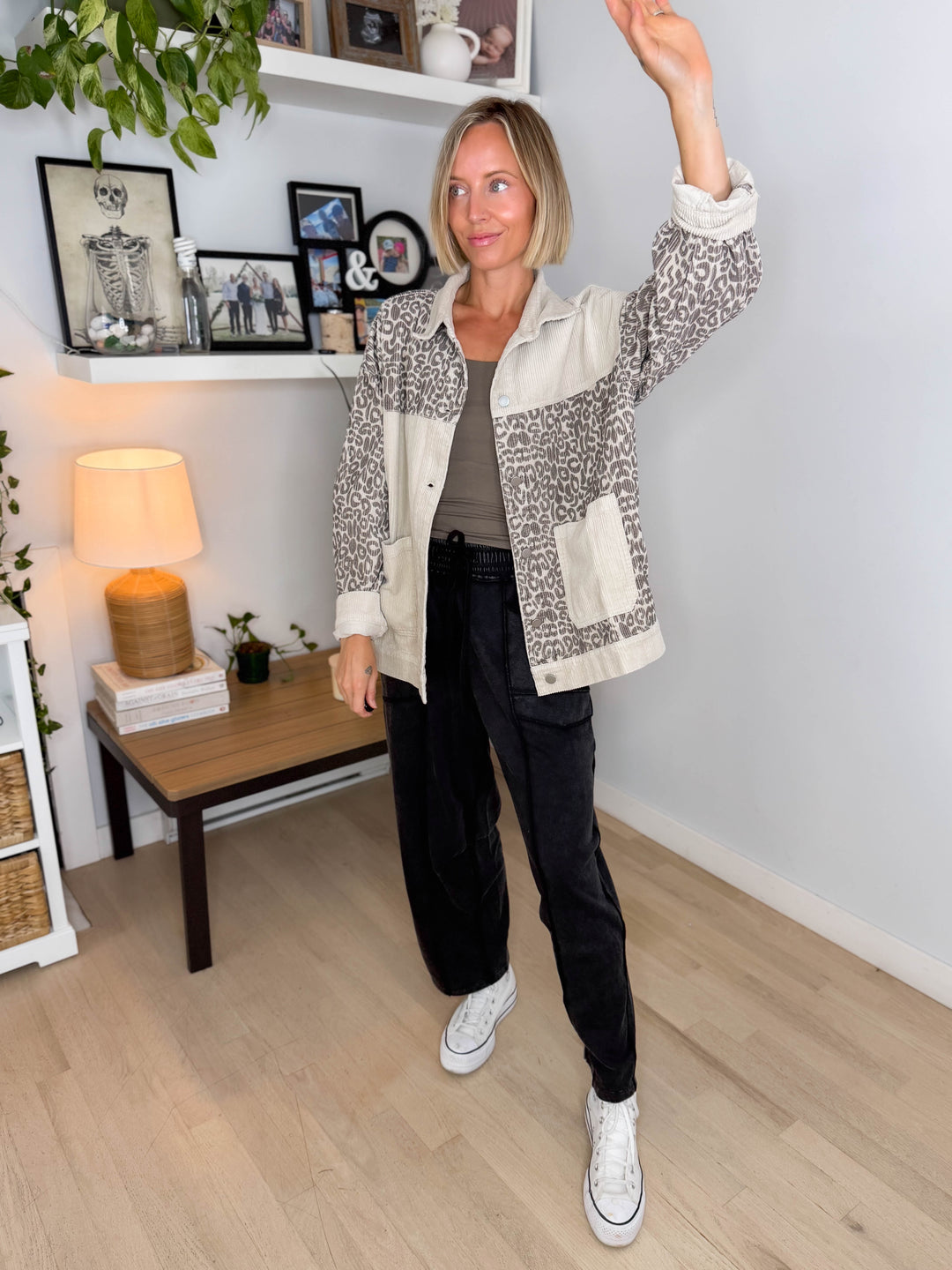 Oakelle Leopard Corduroy Jacket- ECRU