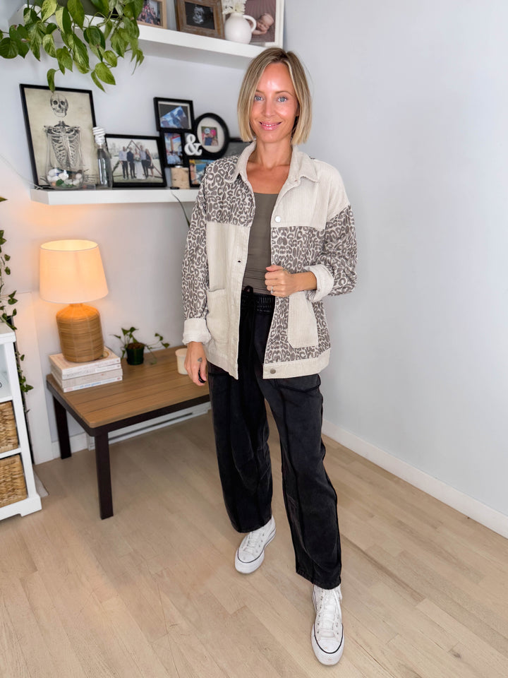 Oakelle Leopard Corduroy Jacket- ECRU