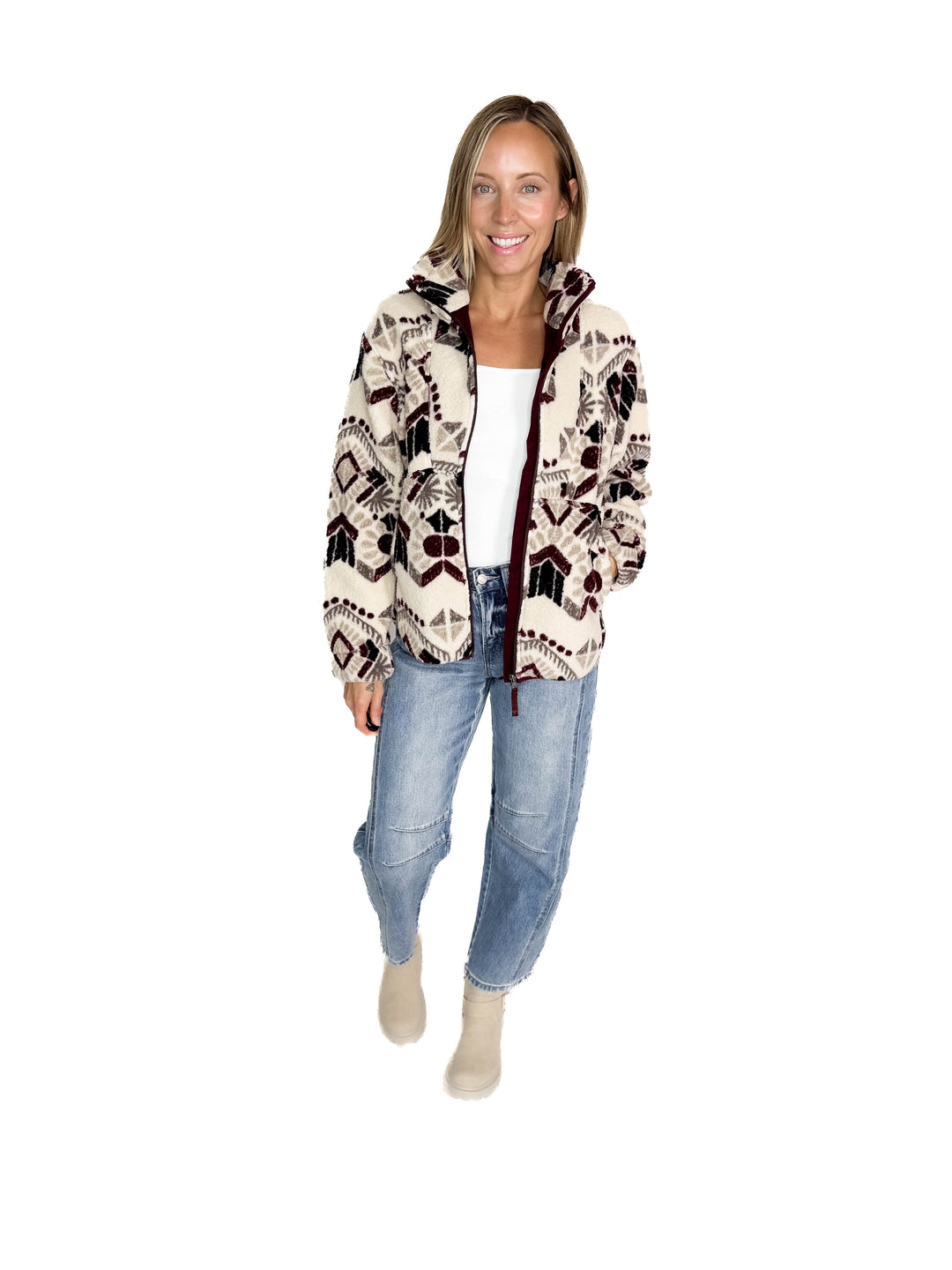 Ainsley Plush Sherpa Full Zip- WHITE ONYX