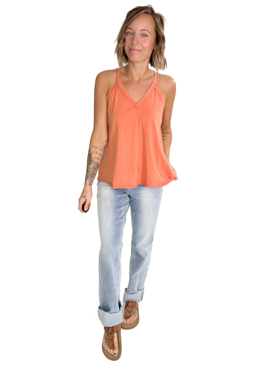 Sharon Mineral Washed V-Neck Tank- DARK PEACH-FINAL SALE