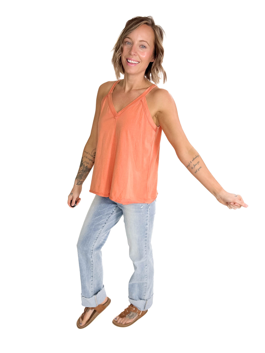 Sharon Mineral Washed V-Neck Tank- DARK PEACH-FINAL SALE