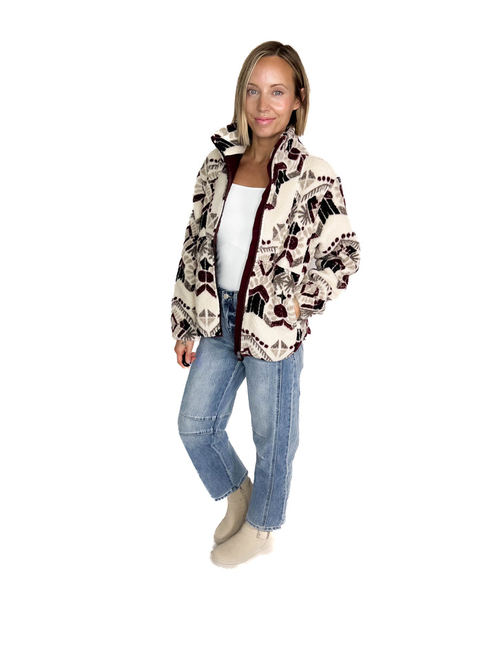 Ainsley Plush Sherpa Full Zip- WHITE ONYX