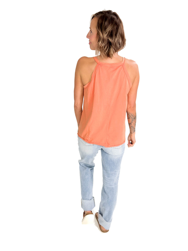 Sharon Mineral Washed V-Neck Tank- DARK PEACH-FINAL SALE