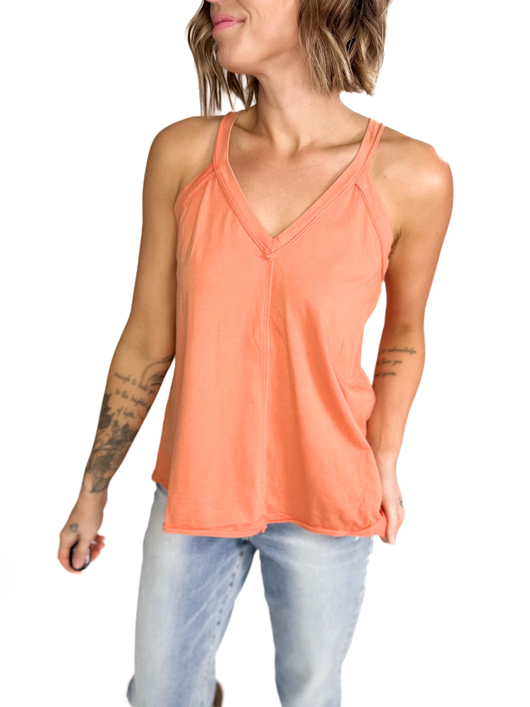 Sharon Mineral Washed V-Neck Tank- DARK PEACH-FINAL SALE