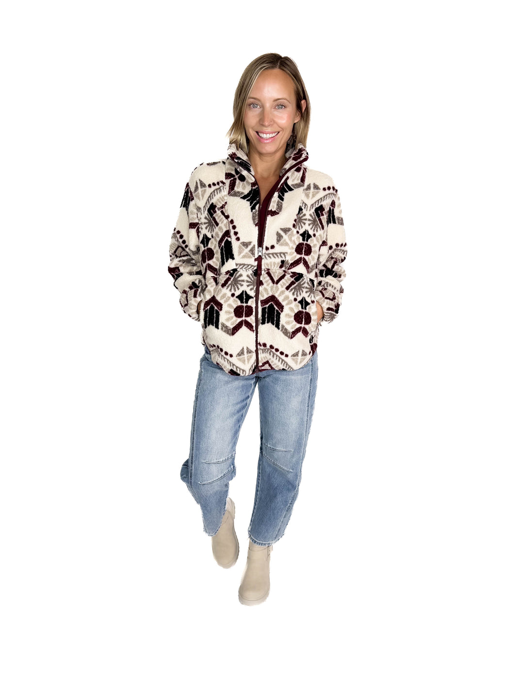 Ainsley Plush Sherpa Full Zip- WHITE ONYX