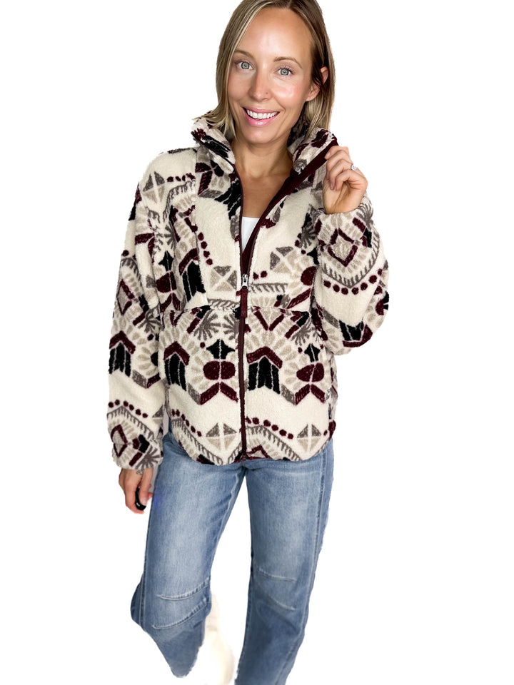 Ainsley Plush Sherpa Full Zip- WHITE ONYX