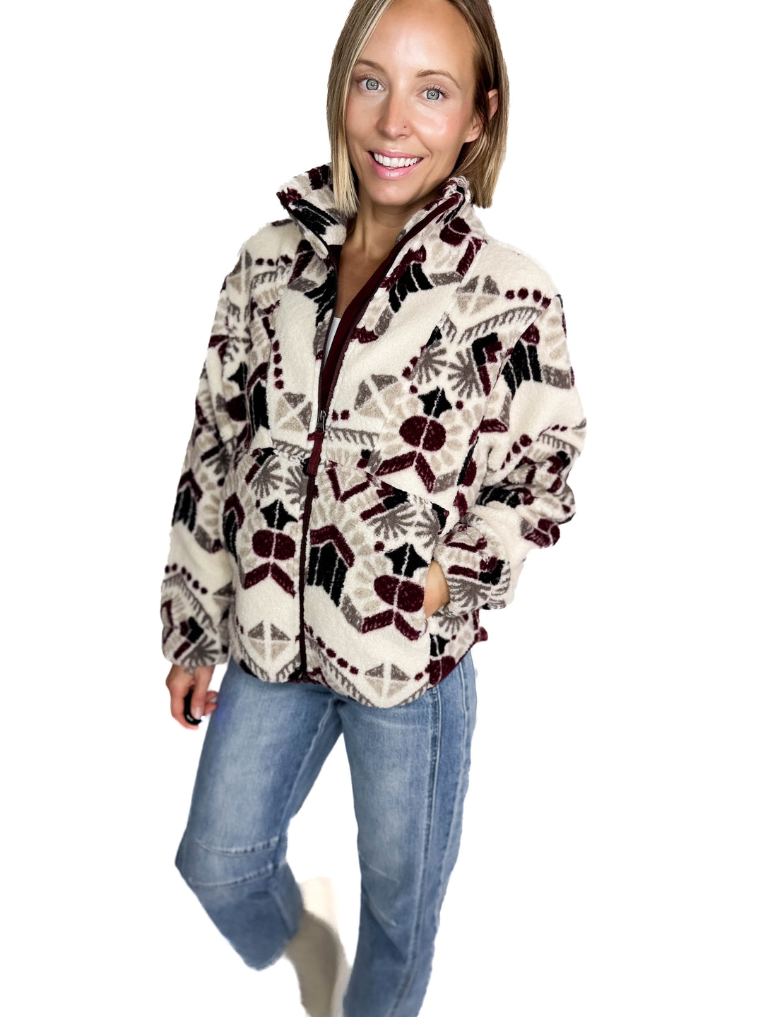 Ainsley Plush Sherpa Full Zip- WHITE ONYX