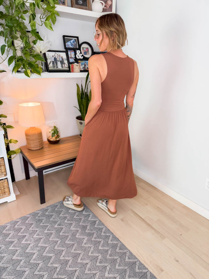 Beverly Side Slit Midi Dress- NUTSHELL