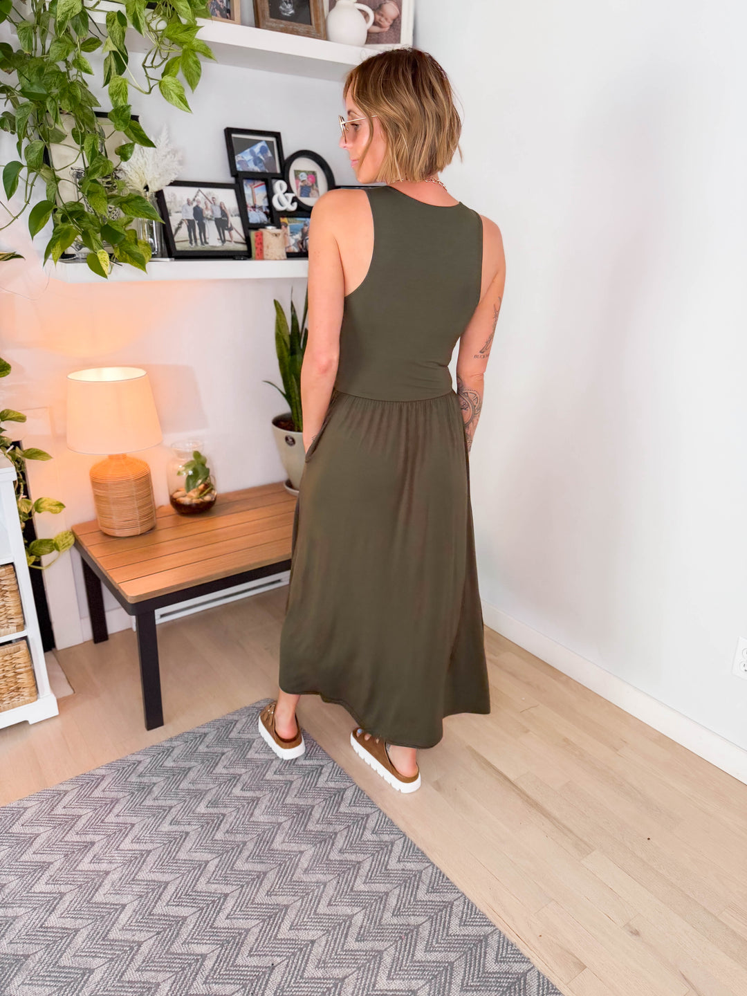 Beverly Side Slit Midi Dress- OLIVE