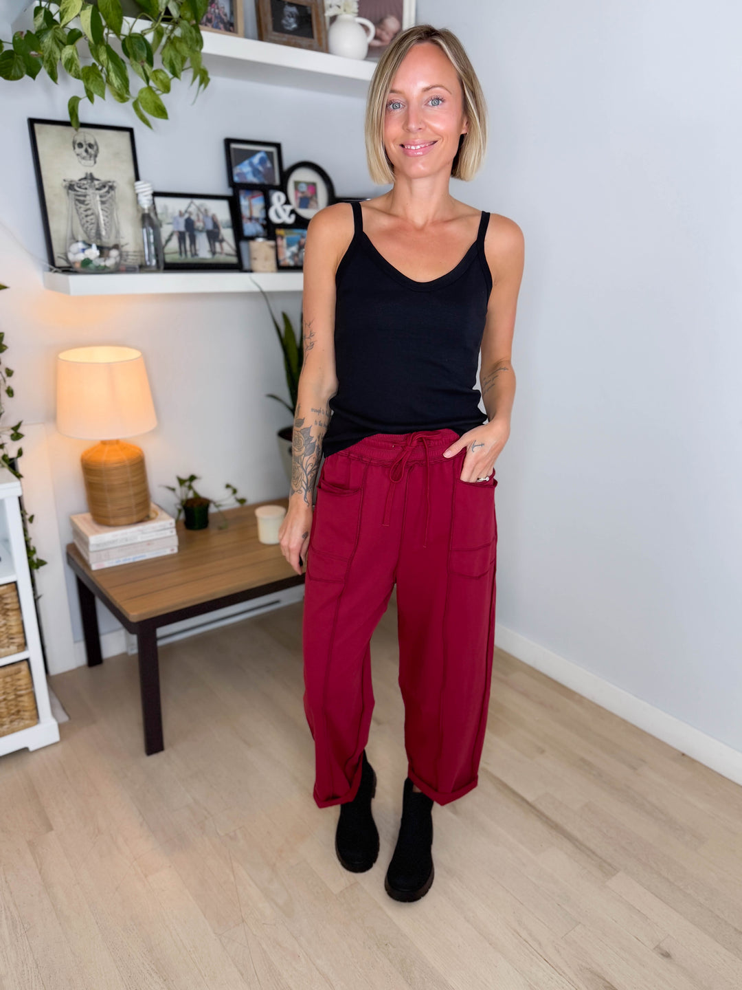 Amery Mineral Washed Barrel Pant- BURGUNDY