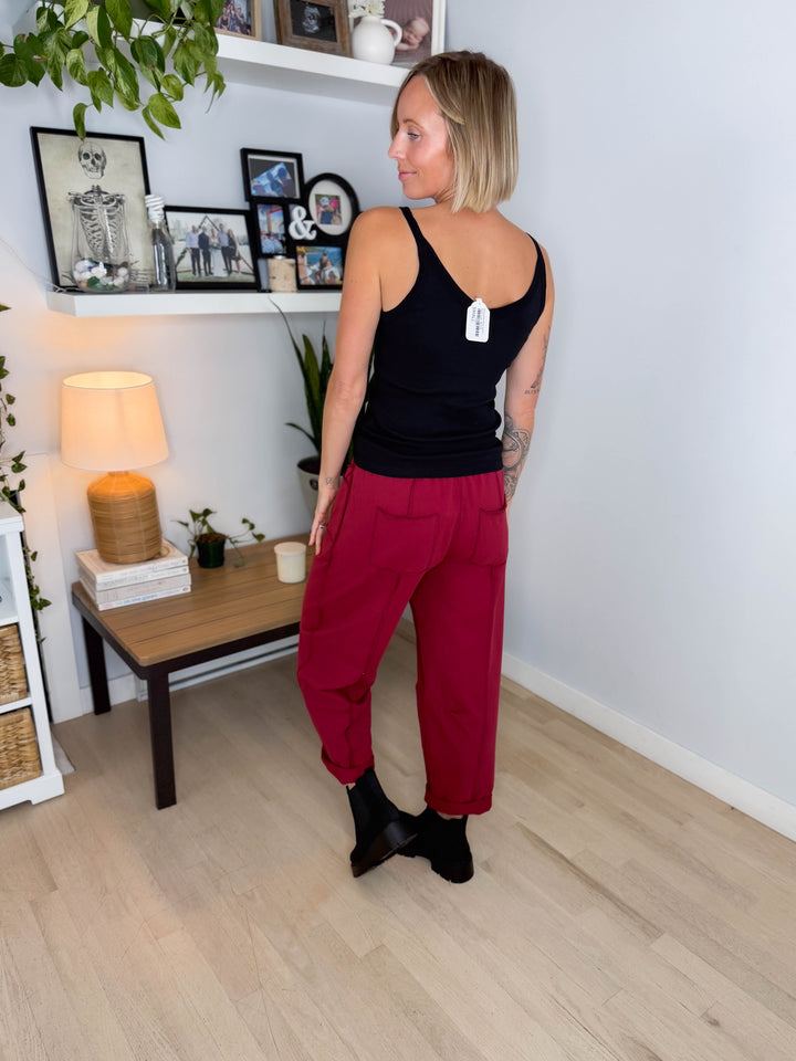 Amery Mineral Washed Barrel Pant- BURGUNDY