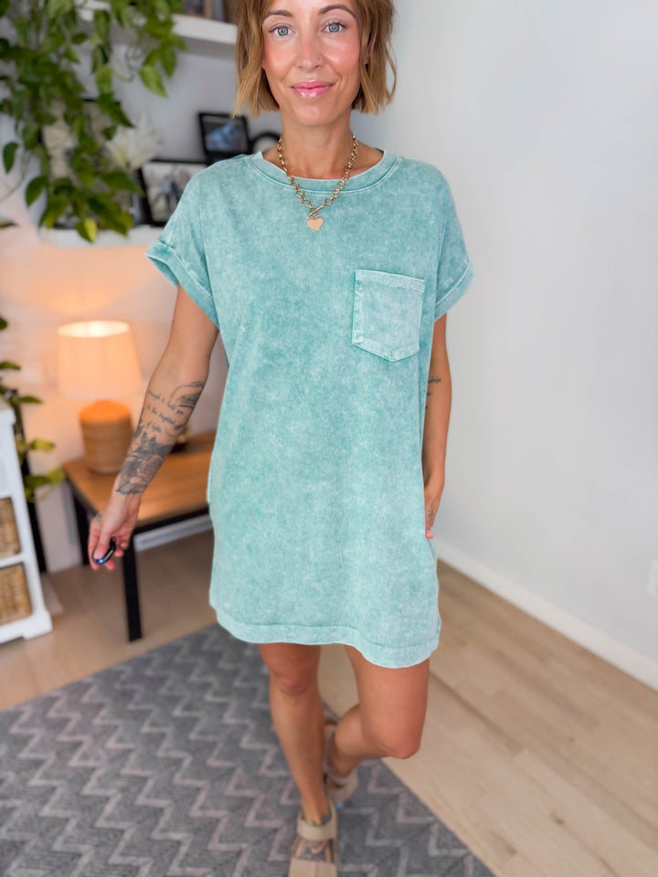 Scout Washed Cotton T-Shirt Dress- DARK GREEN