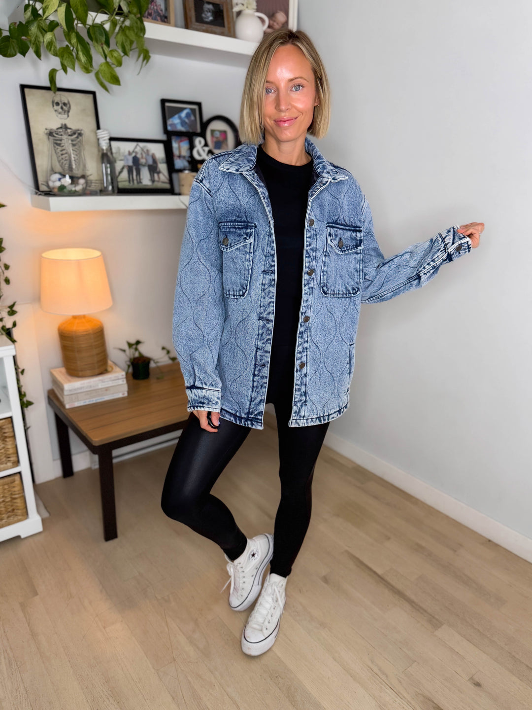 Deniva Quilted Denim Jacket- DENIM BLUE
