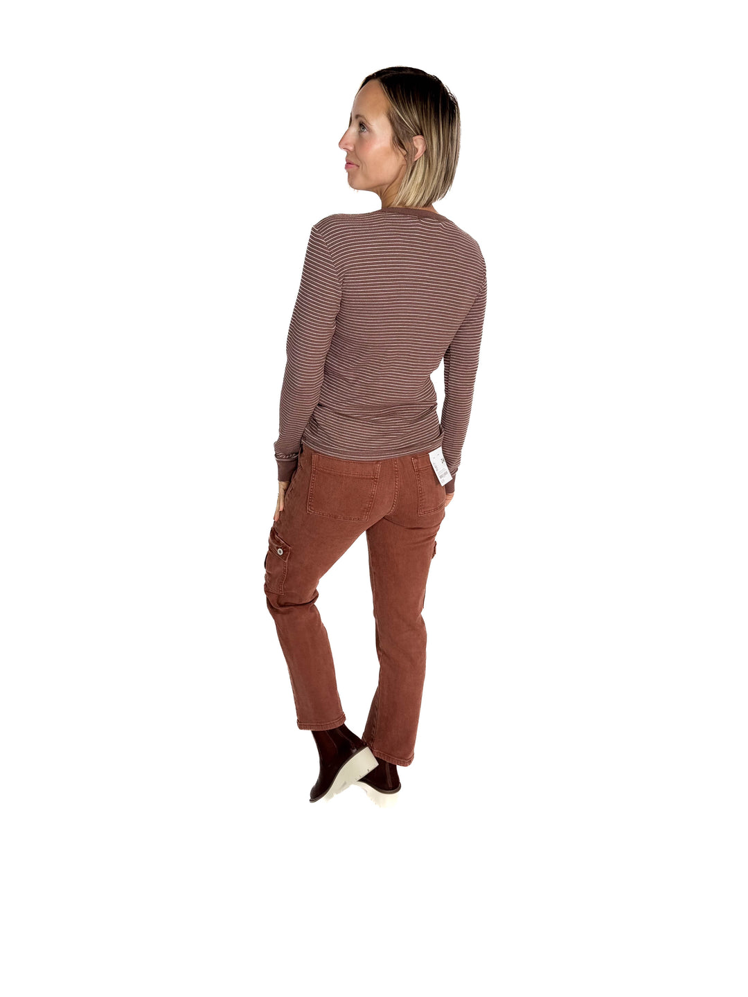 Maya Thermal Henley Top- BROWN