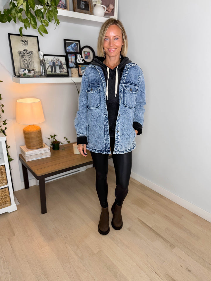 Deniva Quilted Denim Jacket- DENIM BLUE