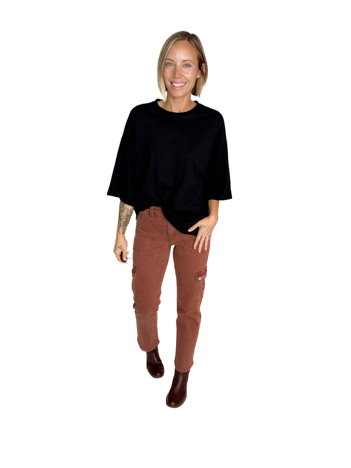 Aemi Cotton Relaxed Fit Tunic Tee- BLACK