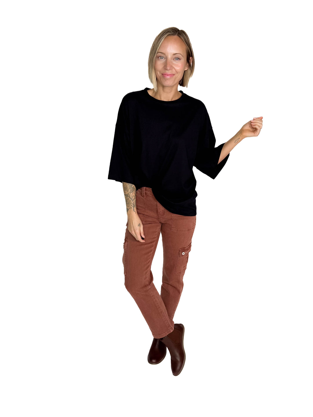 Aemi Cotton Relaxed Fit Tunic Tee- BLACK