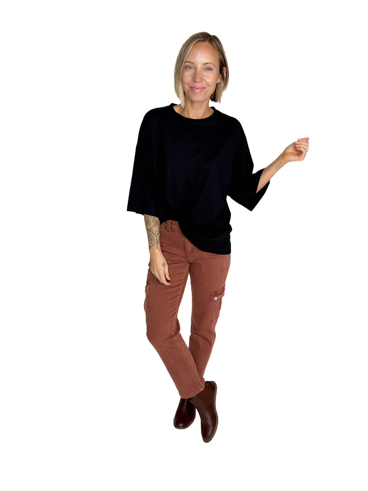 Aemi Cotton Relaxed Fit Tunic Tee- BLACK