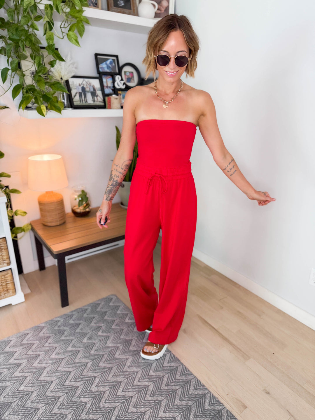 Margot Strapless Jumpsuit- RUBY