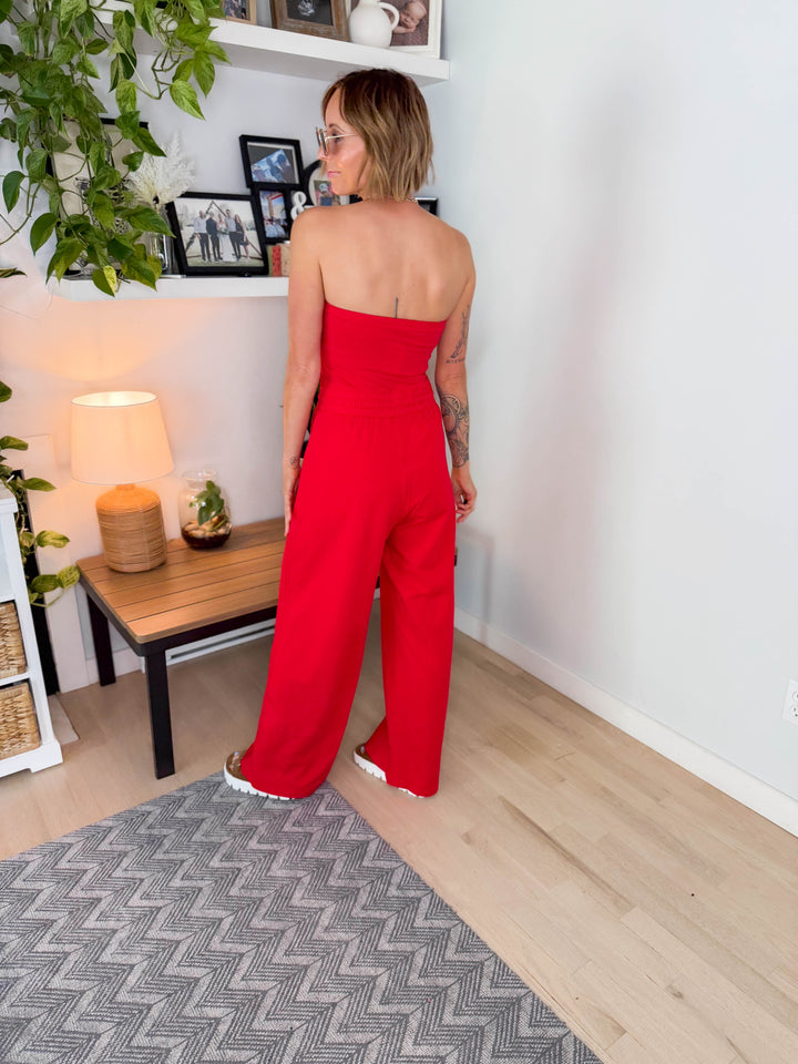 Margot Strapless Jumpsuit- RUBY