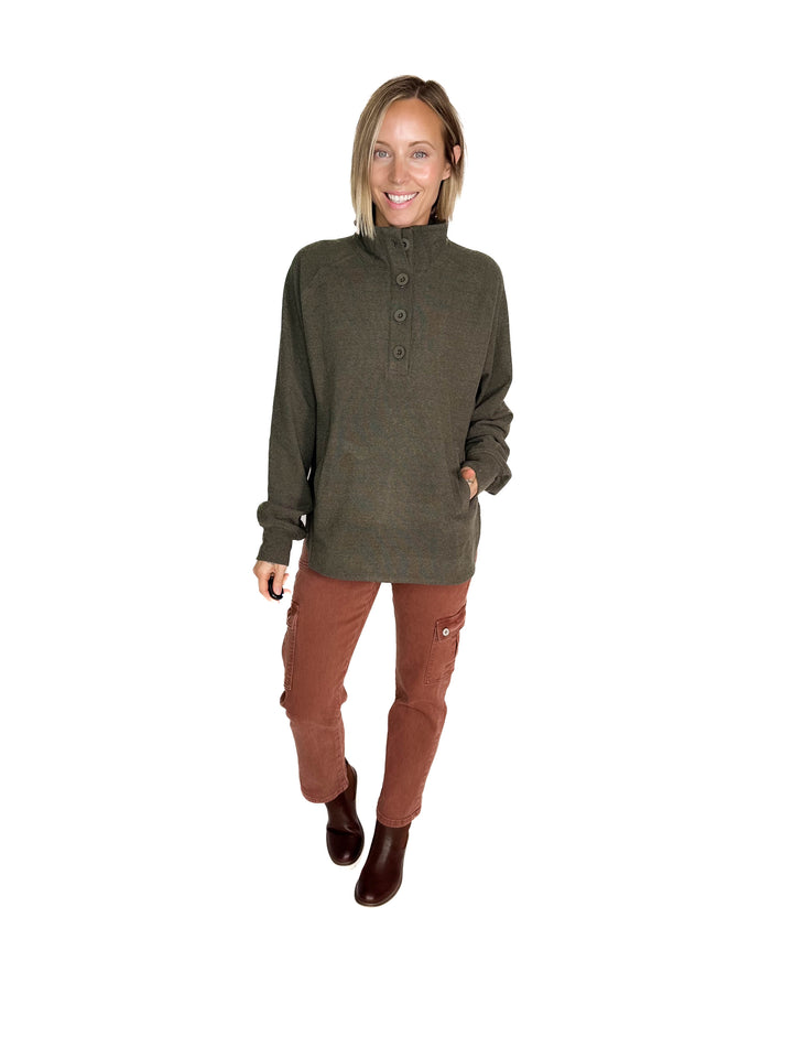 Rove Rib Brush Mock Neck Pullover- REGENCY OLIVE