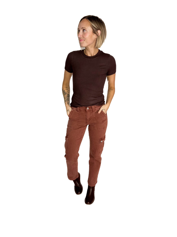 VERVET Clay High Rise Straight Leg Cargo Jean- RED BRICK