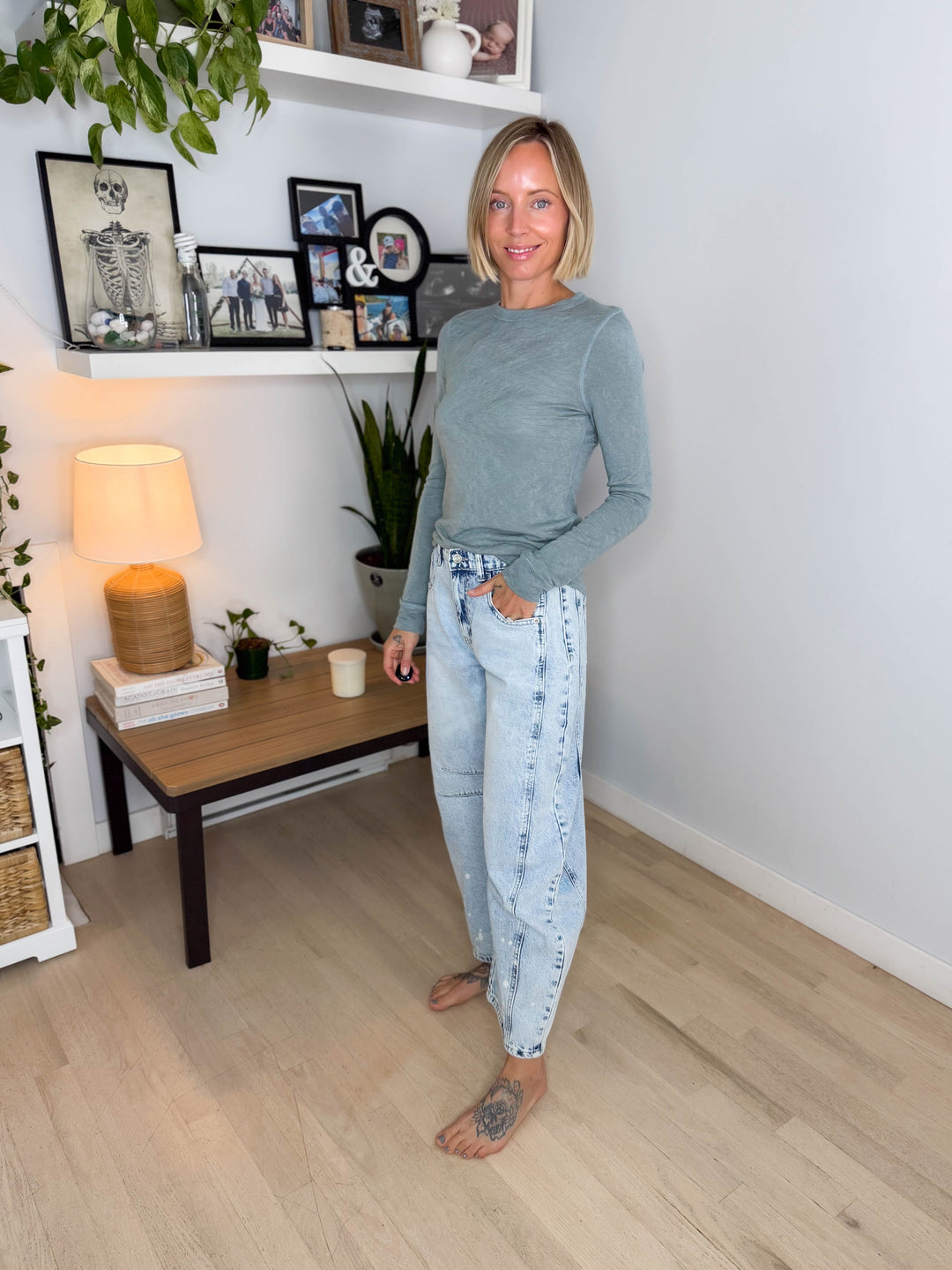 Gemina  Bleach Splatter Barrel Jeans- LIGHT DENIM