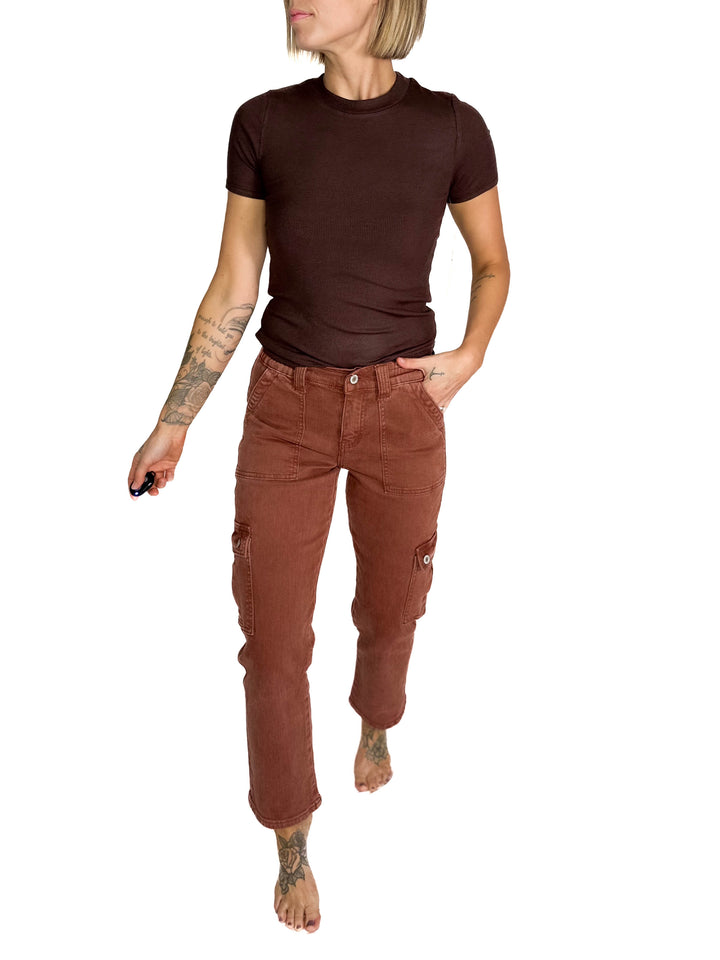 VERVET Clay High Rise Straight Leg Cargo Jean- RED BRICK