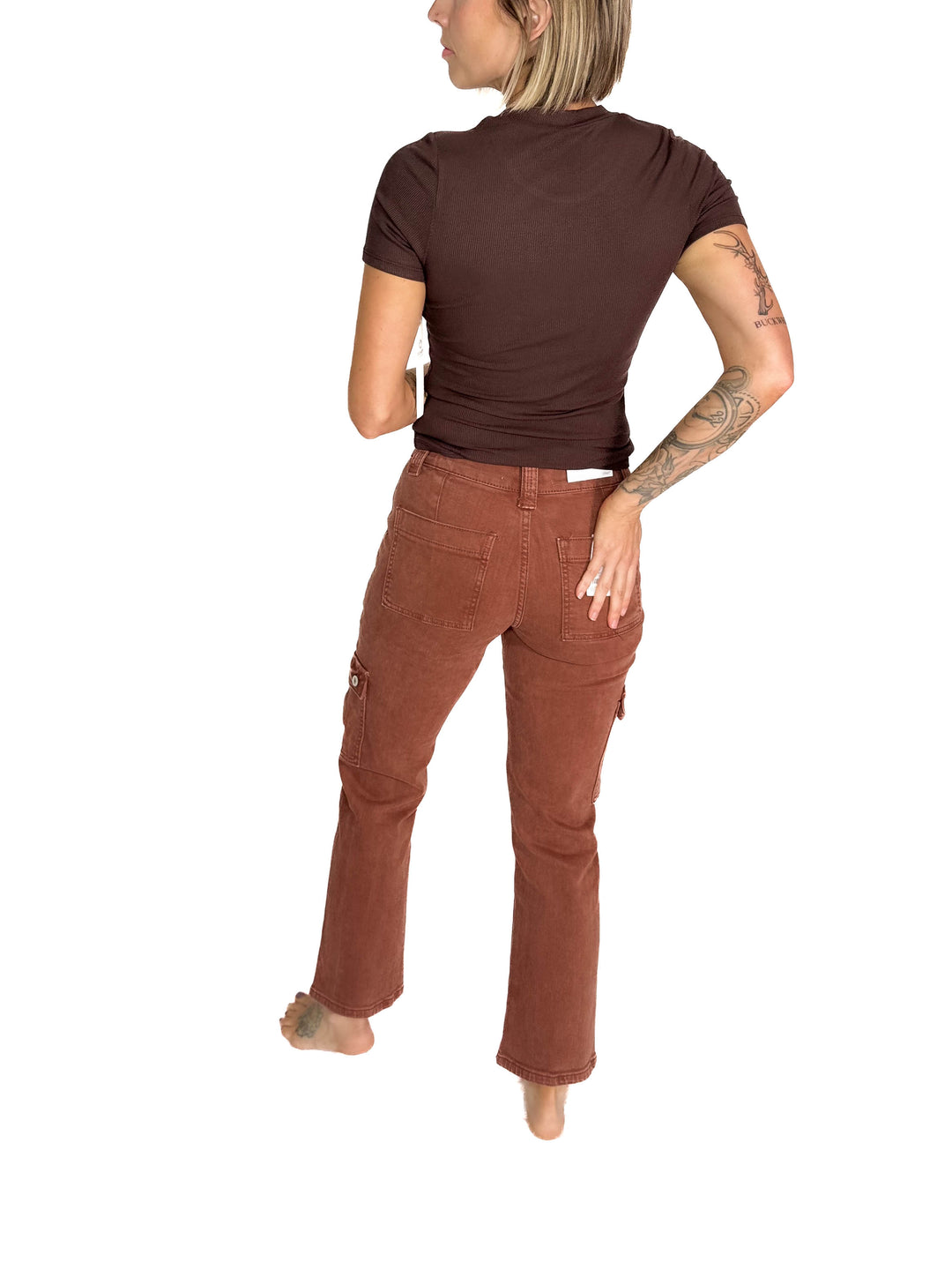 VERVET Clay High Rise Straight Leg Cargo Jean- RED BRICK