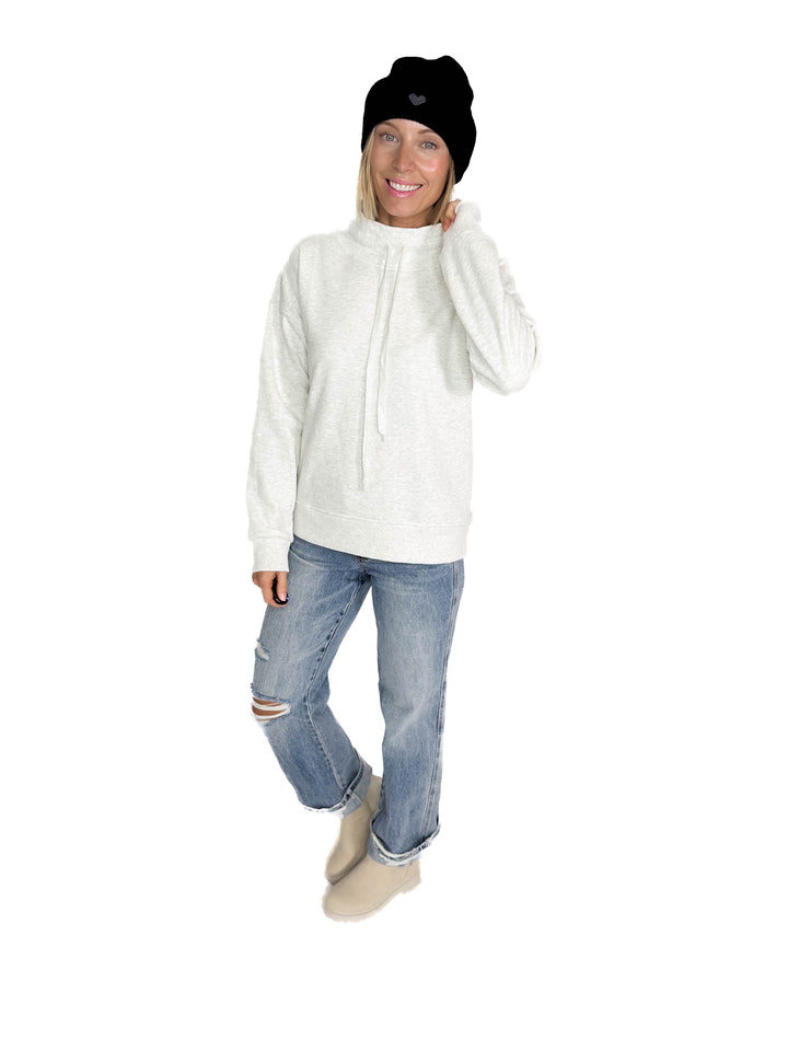Jackie Mock Neck Sweatshirt- HEATHER GREY