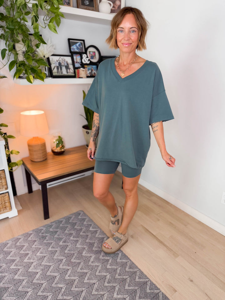Champlain V-neck Cotton Short Set- ASH JADE