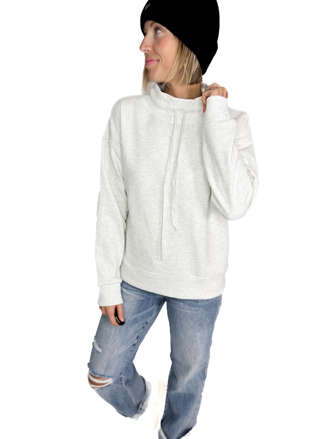 Jackie Mock Neck Sweatshirt- HEATHER GREY