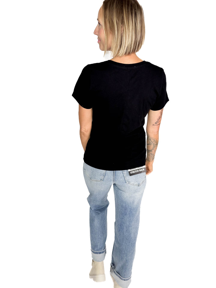 Eleni Cotton Jersey V-Neck T- Shirt- BLACK