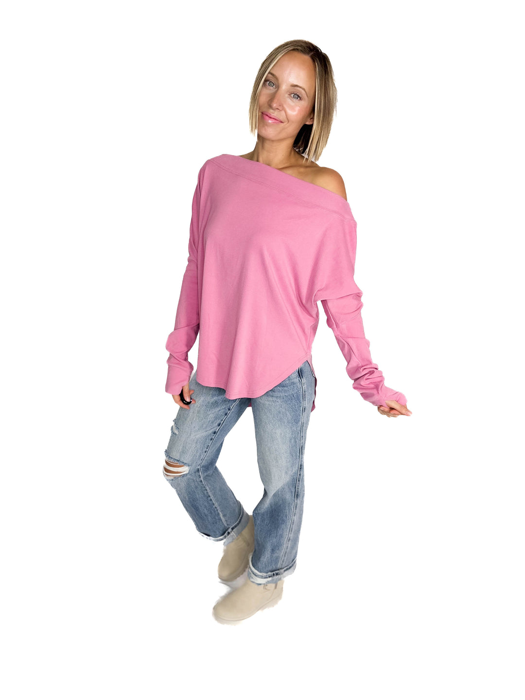 Zoey Microfleece Long Sleeve- MAUVY PINK - final sale