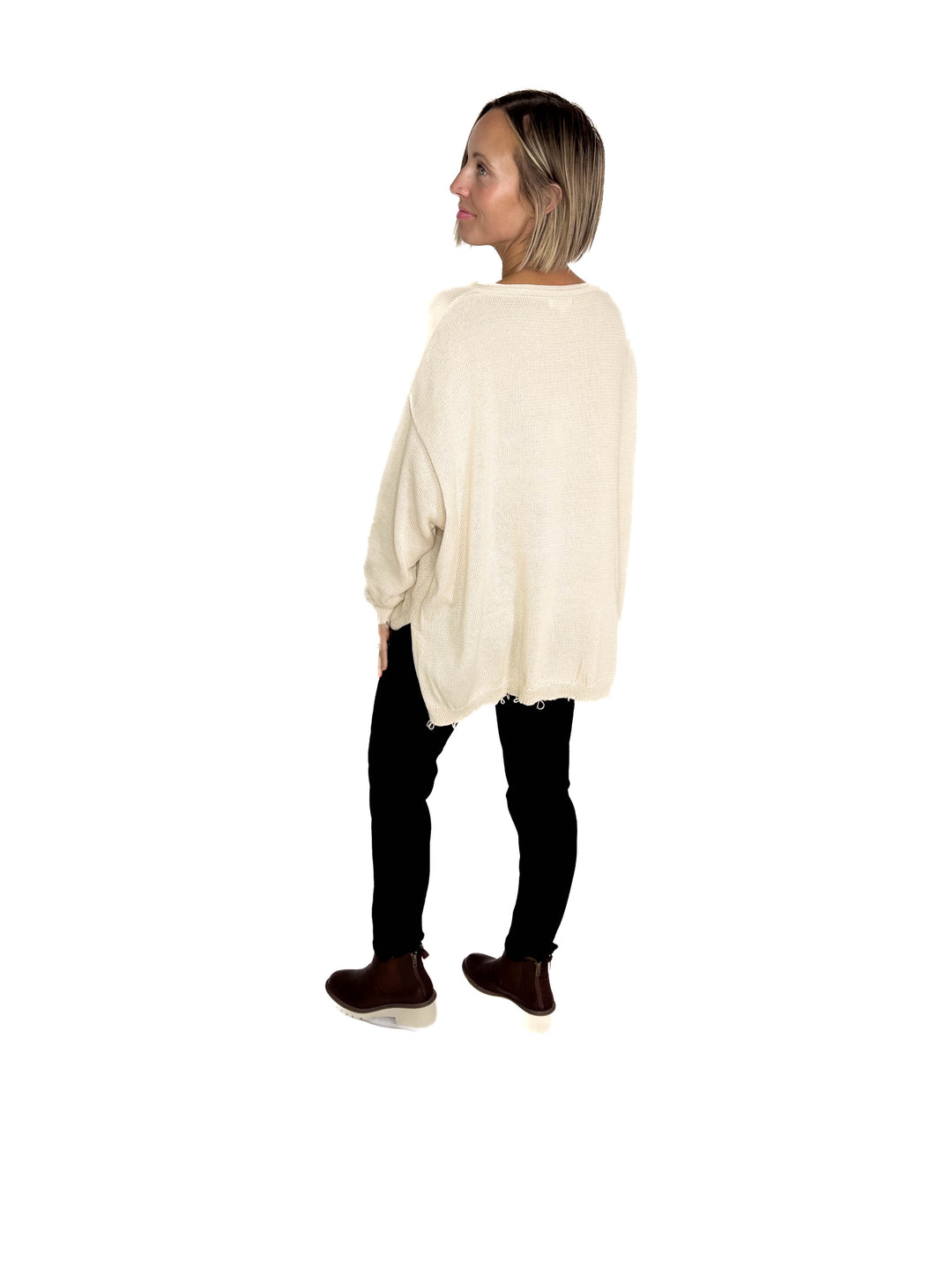 Sona Distressed Tunic Sweater- OATMEAL