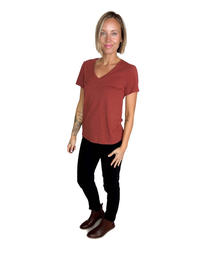 Eleni Cotton Jersey V-Neck T- Shirt- CHILI OIL