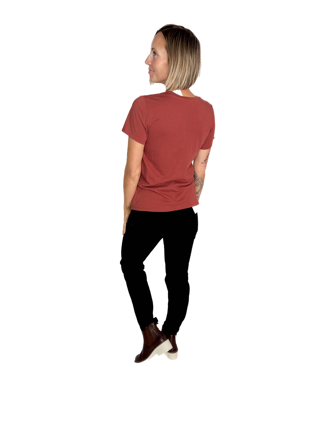 Eleni Cotton Jersey V-Neck T- Shirt- CHILI OIL