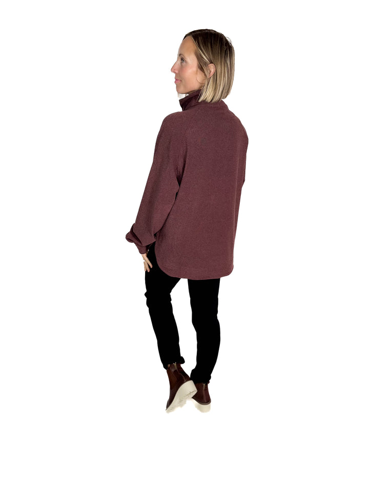 Rove Rib Brush Mock Neck Pullover- DARK CHERRY