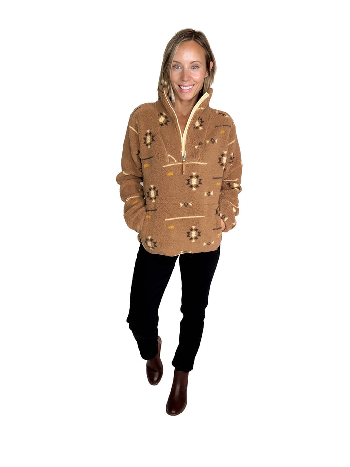 Ainsley Plush Sherpa Pullover- LION GEO