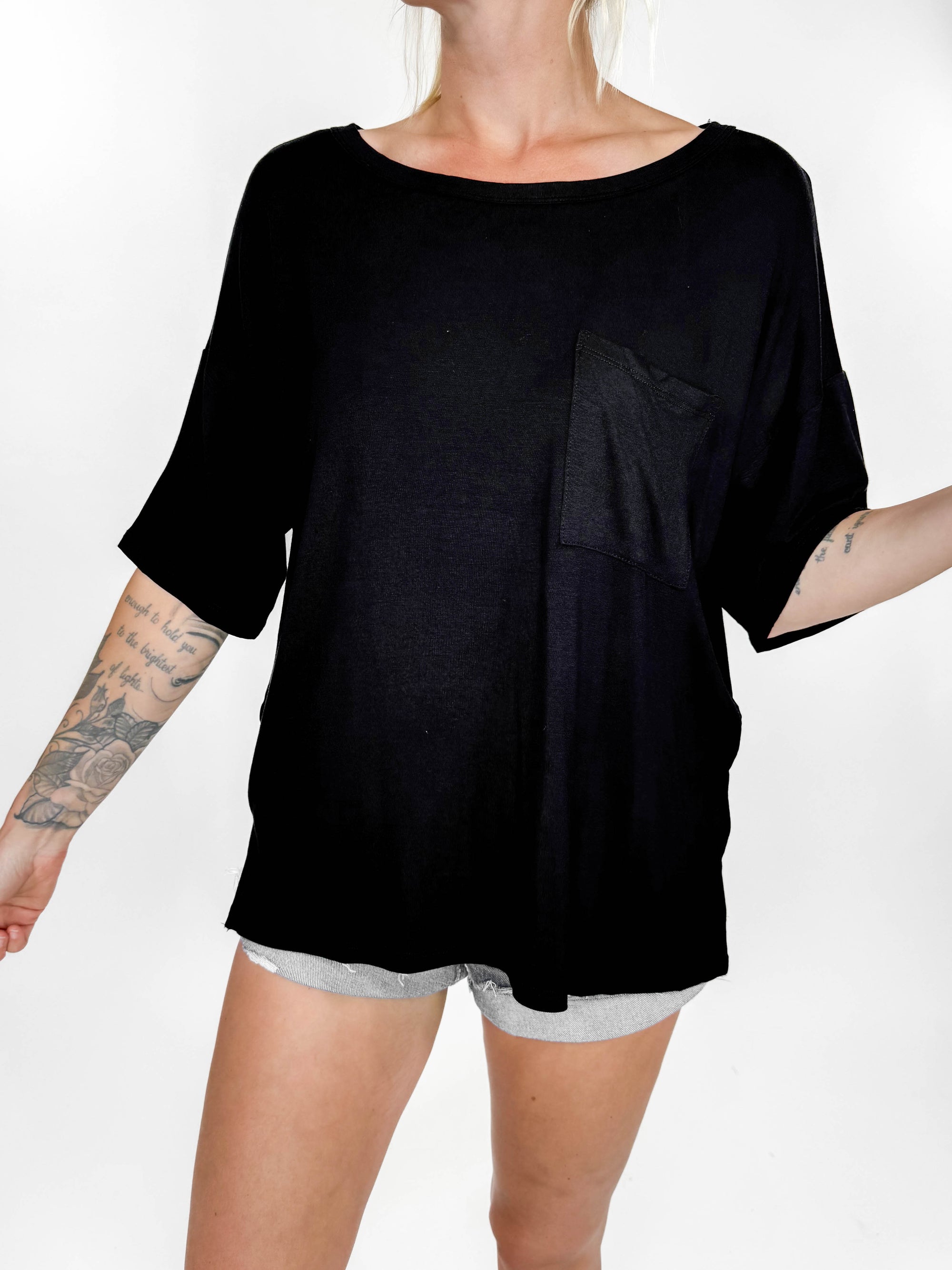 Classic Bamboo Pocket Tee- BLACK