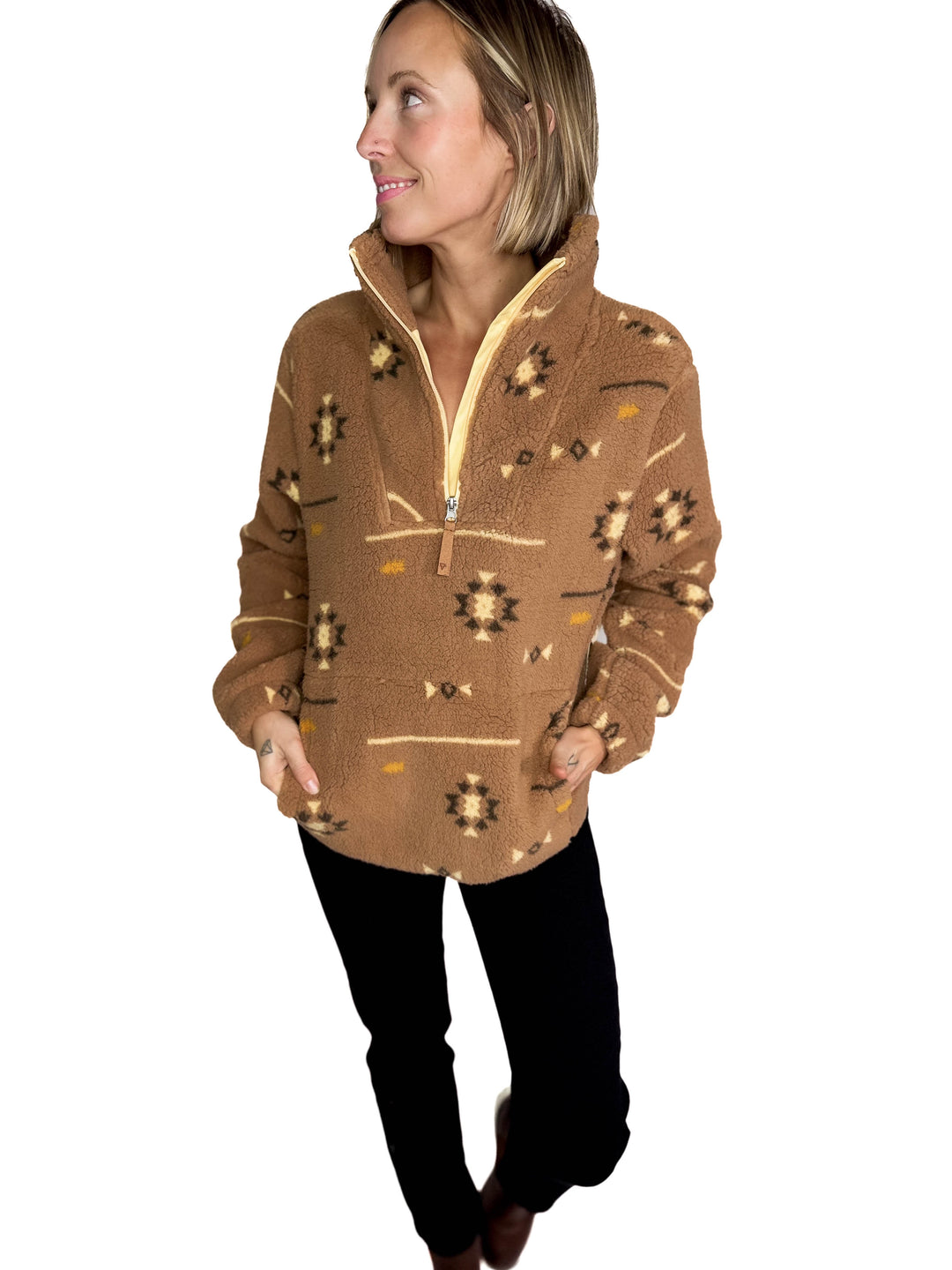 Ainsley Plush Sherpa Pullover- LION GEO