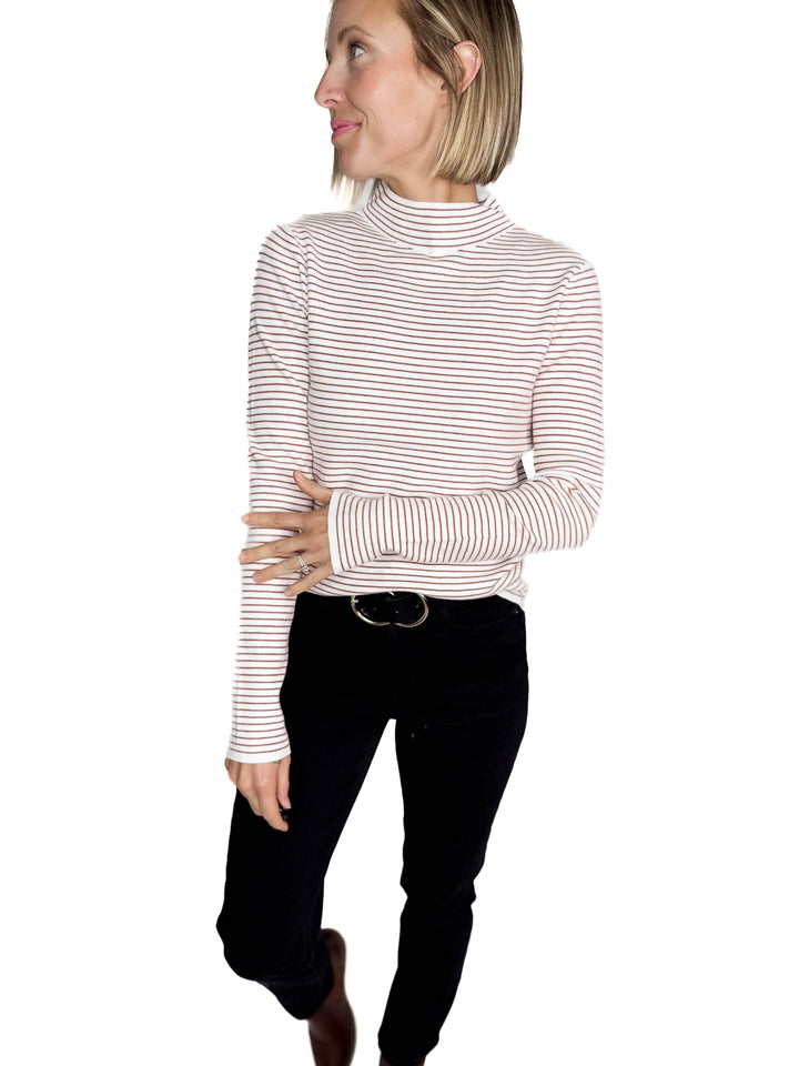 Malena Pinstripes Mock Neck Pullover Sweater- IVORY/COPPER-FINAL SALE