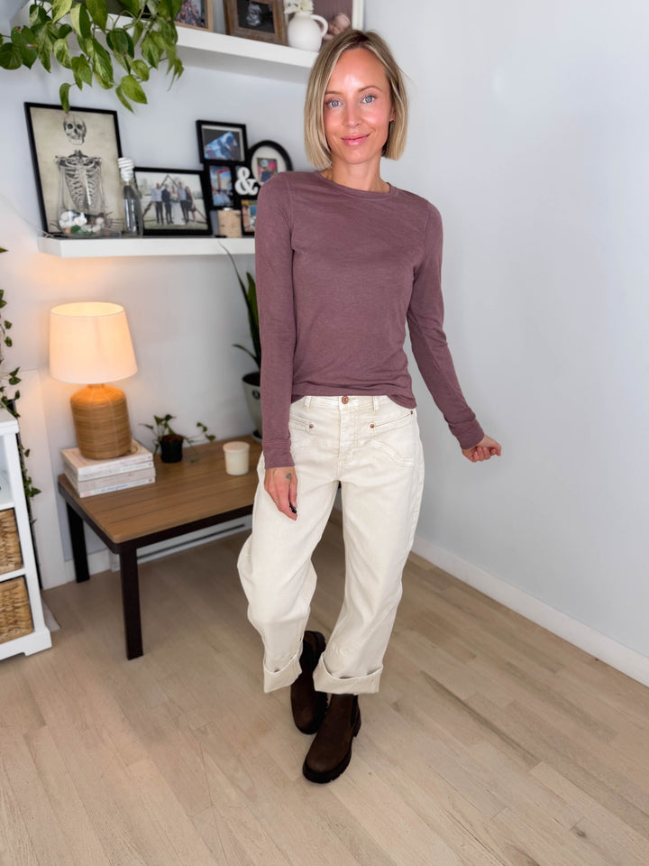 Dahlia Slub Knit Long Sleeve- HERSHEY