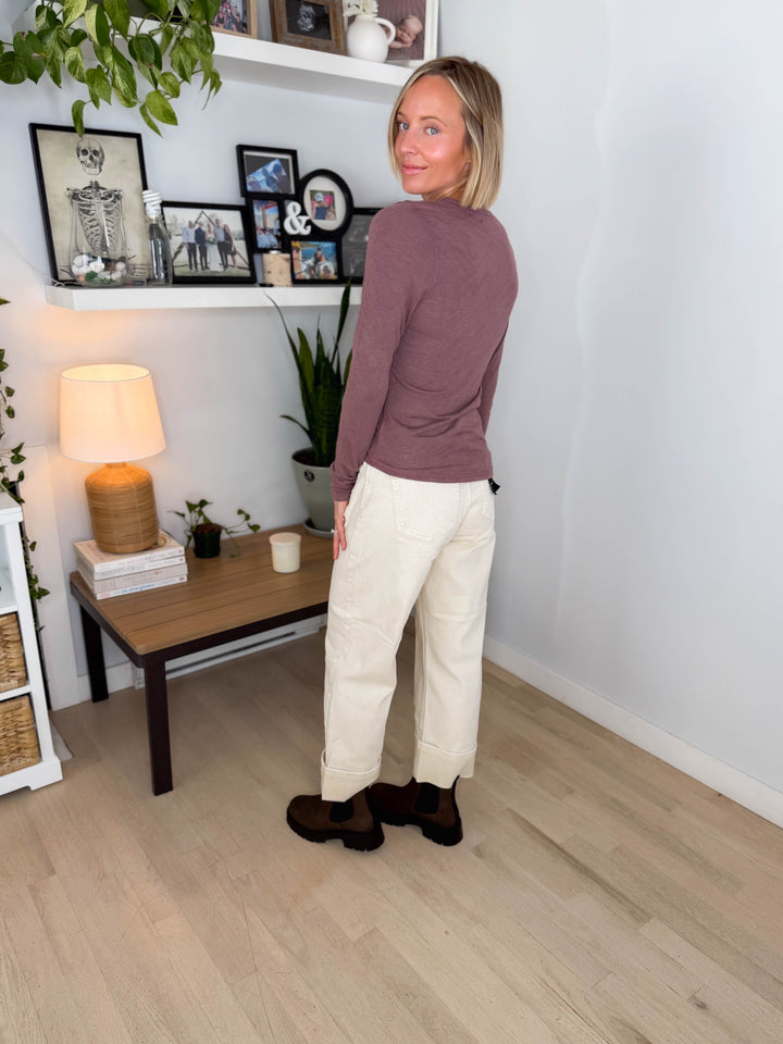 Dahlia Slub Knit Long Sleeve- HERSHEY